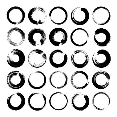 Grunge daireleri, fırça darbeleri, çizgiler, mürekkep lekeleri, elle çizilmiş karalama şekilleri. El yapımı kabataslak izler, akrilik lekeler, kömür çizgileri. Boya dokuları, kuru fırça etkisi. Vektör illüstrasyonu.