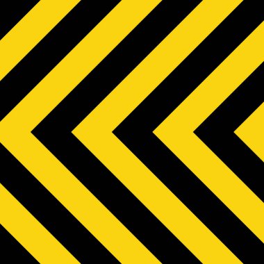 Sarı ve siyah köşegen çizgileri olan uyarı işareti. Dikkat, tehlike ya da uyarı sembolü. İnşaat alanı tabelası, yol güvenliği uyarısı, tehlike bayrağı, güvenlik alarmı kalkanı. Vektör illüstrasyonu.
