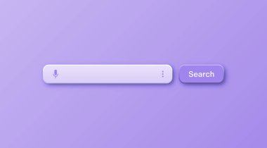 Renkli 3D arama çubuğu şablonu. Arama kutusu, adres çubuğu ve metin alanı olan internet tarayıcı motoru. Kullanıcı tasarımı, web arayüzü ögesi web simgeleri ve düğmeye basın. Vektör illüstrasyonu.