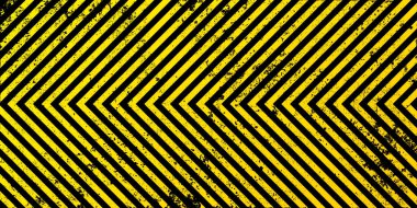 Sarı ve siyah köşegen çizgileri olan uyarı işareti. Dikkat, tehlike ya da uyarı sembolü. İnşaat alanı tabelası, yol güvenliği uyarısı, tehlike bayrağı, güvenlik alarmı kalkanı. Vektör illüstrasyonu.