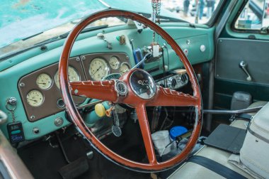 Woodland Hills, USA - January 29, 2023: GMC 150 Pickup dashboard on display during Supercar Sunday car event.