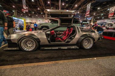 Las Vegas, Nevada - ABD - 3 Kasım 2023: DMC DeLoreanduring the SEMA Show at Las Vegas Kongre Merkezi