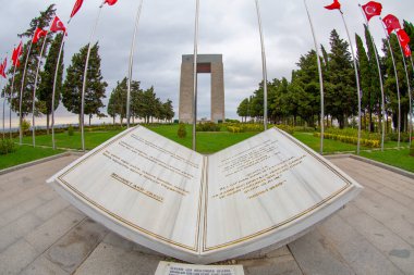 Canakkale Martyrs' Memorial against to Dardanelles Strait