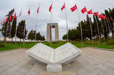 Canakkale Martyrs' Memorial against to Dardanelles Strait