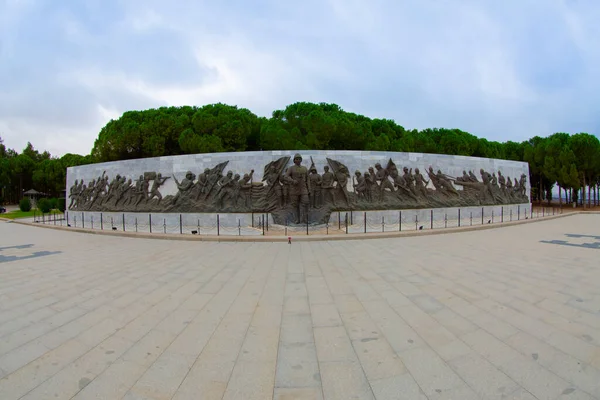 stock image Canakkale Martyrs' Memorial against to Dardanelles Strait