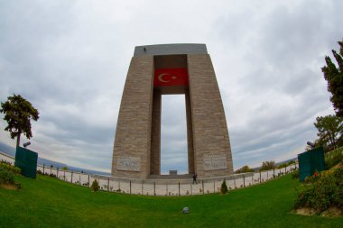 Canakkale Martyrs' Memorial against to Dardanelles Strait