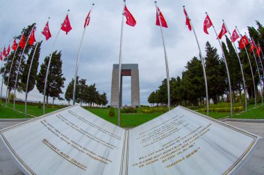 Canakkale Martyrs' Memorial against to Dardanelles Strait