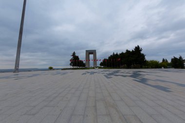 Canakkale Martyrs' Memorial against to Dardanelles Strait