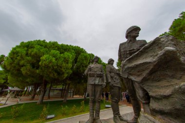 Canakkale Martyrs' Memorial against to Dardanelles Strait