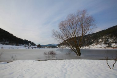 Karlı bir kış manzarasında yel değirmeni, Goynuk - Cubuk Gölü - Bolu