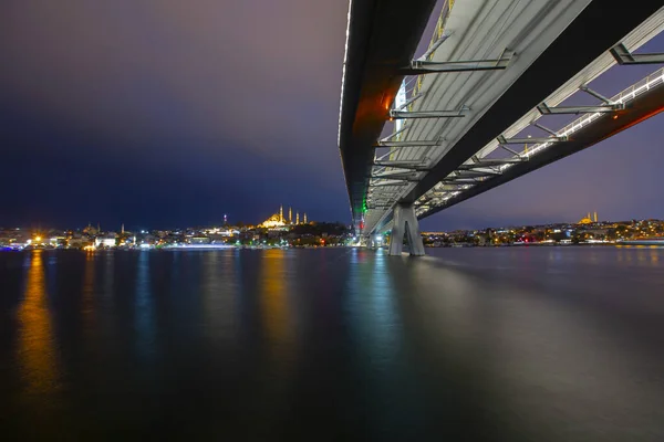 Nuevo Puente Halic Metro Noche Verano Cielo Azul Luces Ciudad — Foto de Stock