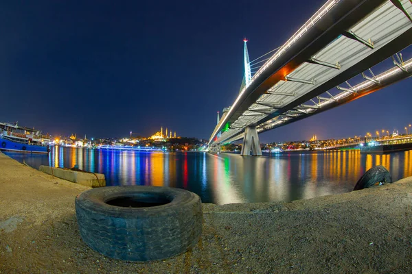 Nouveau Pont Halic Metro Nuit Été Ciel Bleu Lumières Ville — Photo