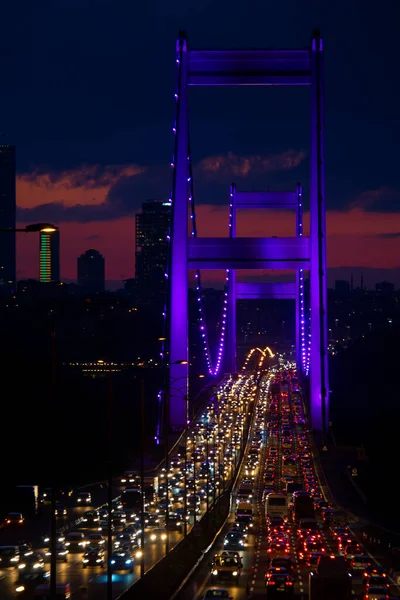 Панорамный Вид Отагтепе Босфор Закате Турецкий Флаг Мост Фшм Правой — стоковое фото