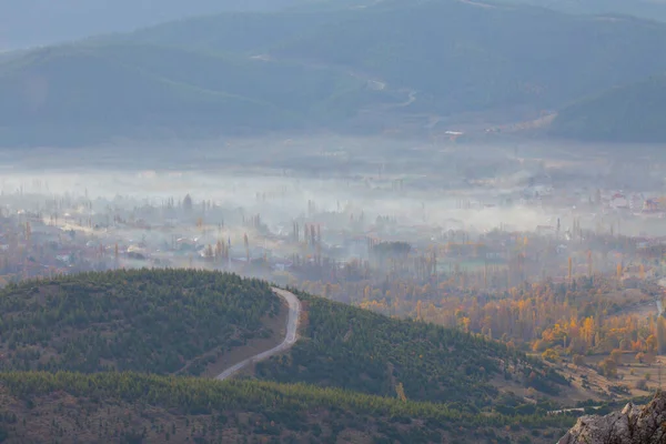 Montagnes Taureau Brouillard Matinal Automne — Photo