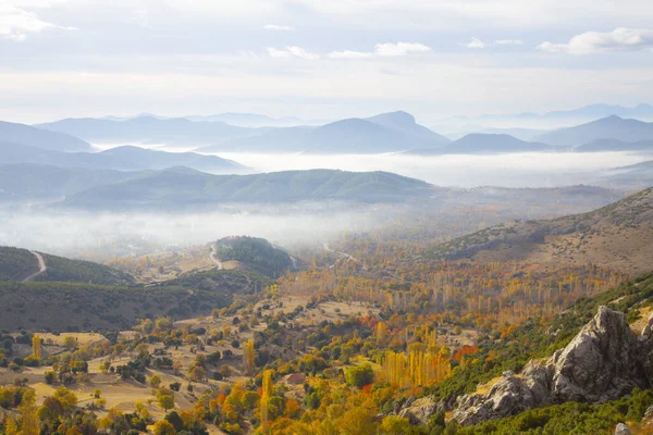 stock image Taurus mountains, early day fog and autumn.