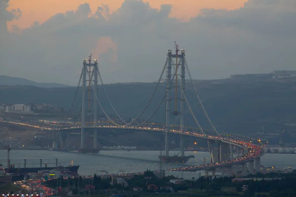 Osmangazi桥 Izmit Bay桥 Izmit Kocaeli Turkey 土耳其最长的大桥和世界第四长的悬索桥的中跨长度 — 图库照片