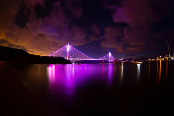 Ponte Yavuz Sultan Selim Istambul Turquia Iluminação Noturna 3Rd Bosphorus — Fotografia de Stock