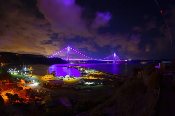 Ponte Yavuz Sultan Selim Istambul Turquia Iluminação Noturna 3Rd Bosphorus — Fotografia de Stock