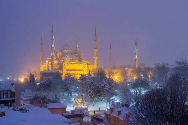 Die Blaue Moschee Sultanahmet Moschee Winter Mit Schnee Istanbul Türkei — Stockfoto