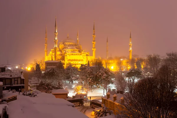 Голубая Мечеть Мечеть Султанахмет Зимний День Снегом Стамбуле Турция — стоковое фото