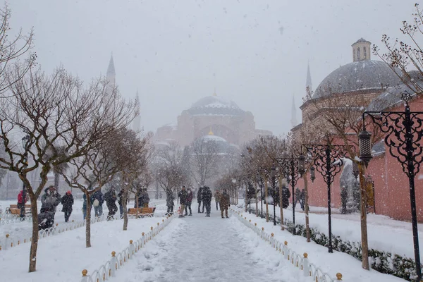 Modrá Mešita Mešita Sultanahmet Zimním Dni Sněhem Istanbulu Turecko — Stock fotografie