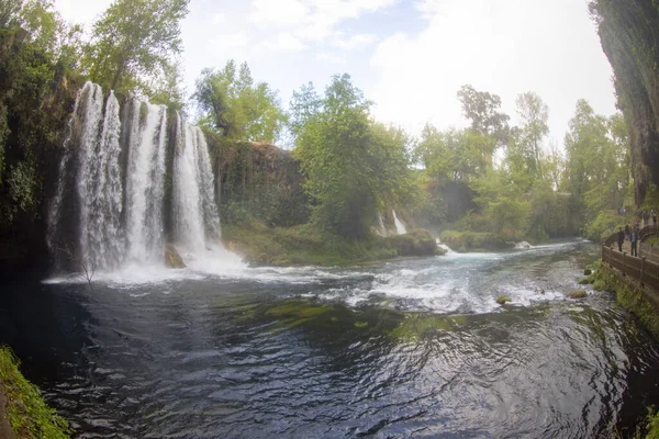 Дуденский Водопад Анталья Турция Летом Дикая Природа Зелеными Деревьями Панорамный — стоковое фото