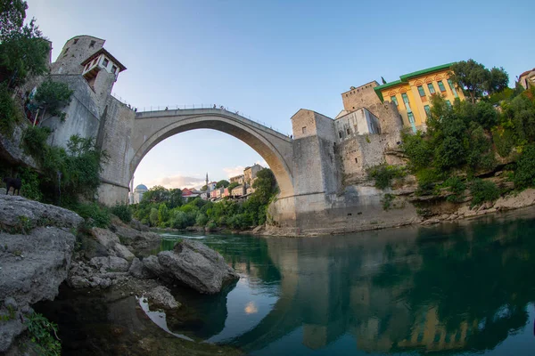 Krásný Výhled Starý Most Přes Řeku Neretva Mostar Bosně Hercegovině — Stock fotografie