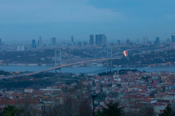 Július Mártírok Hídja Temmuz Sehitler Koprusu Istanbul Bosphorus Bridge Éjjel — Stock Fotó