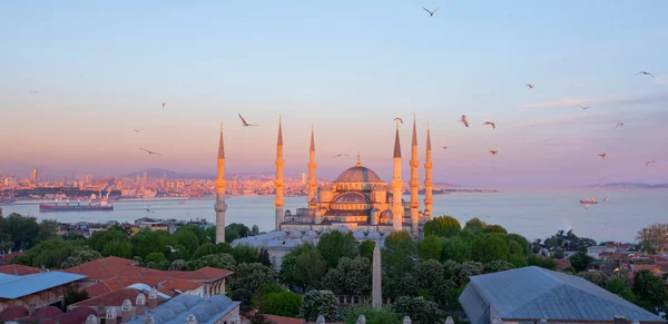 Niebieski Meczet Sultanahmet Camii Bosfor Azjatyckiej Panoramę Istanbul Turcja — Zdjęcie stockowe
