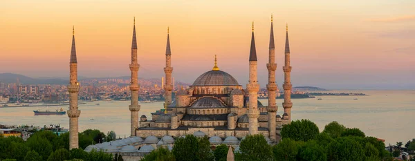 Blaue Moschee Sultanahmet Camii Bosporus Und Asiatische Skyline Istanbul Türkei — Stockfoto
