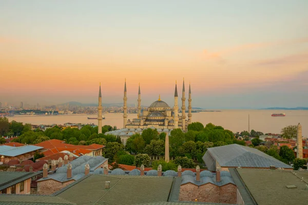 Moschea Blu Sultanahmet Camii Bosforo Skyline Laterale Asiatico Istanbul Turchia — Foto Stock