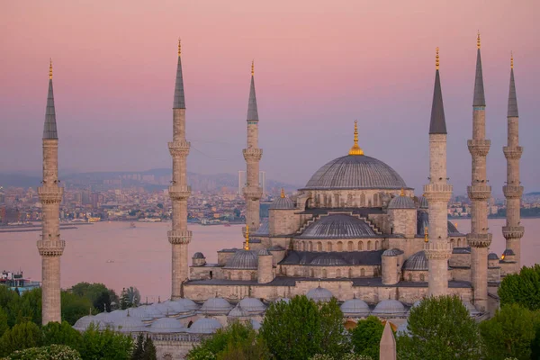 Mezquita Azul Sultanahmet Camii Bósforo Horizonte Lateral Asiático Estambul Turquía — Foto de Stock