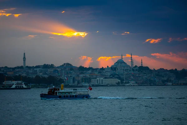 Sunset Istanbul Turkey Suleymaniye Mosque Ottoman Imperial Mosque View Galata — Foto Stock