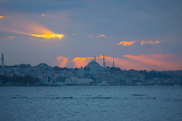 Pôr Sol Istambul Turquia Com Mesquita Suleymaniye Mesquita Imperial Otomana — Fotografia de Stock