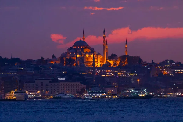 Ηλιοβασίλεμα Στην Κωνσταντινούπολη Τουρκία Τζαμί Suleymaniye Οθωμανικό Αυτοκρατορικό Τζαμί Θέα — Φωτογραφία Αρχείου