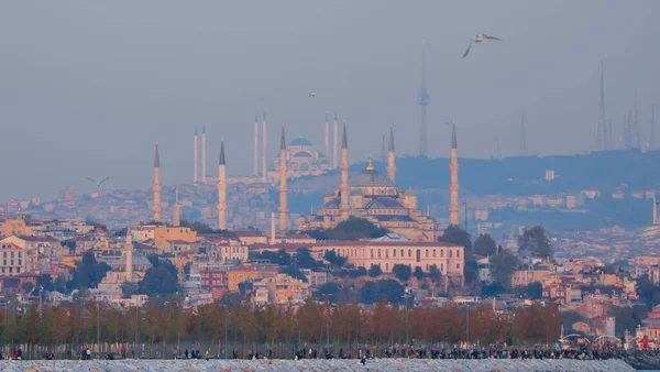 stock image Camlica Mosque , Hagia Sophia Mosque and Sultanahmet Mosque in the same frame, a unique day Istanbul photo.