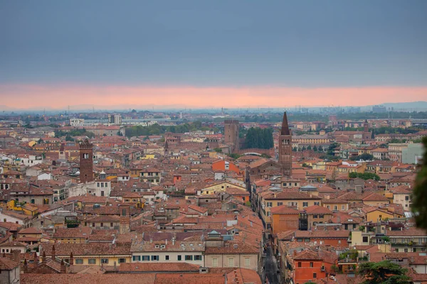 Bela Vista Aérea Pôr Sol Verona Região Veneto Itália — Fotografia de Stock