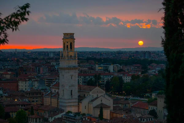 Bela Vista Aérea Pôr Sol Verona Região Veneto Itália — Fotografia de Stock