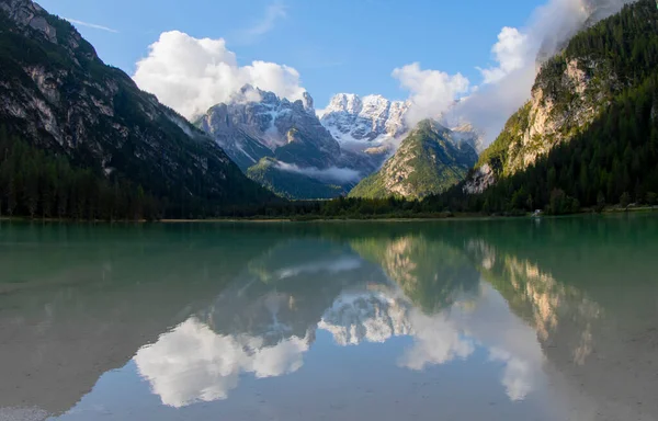 stock image Lago di Landro at morning. Is a lake in the Dolomites in South Tyrol, Italy.