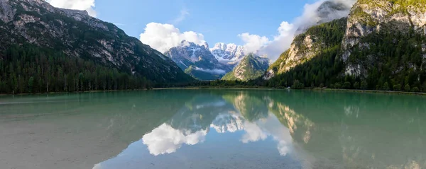Lago Landro Reggel Van Egy Dolomitok Dél Tirol Olaszország — Stock Fotó
