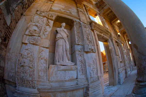 Knihovna Celsus Efezu Turecko Starověký Efesus Obsahuje Největší Sbírku Římských — Stock fotografie