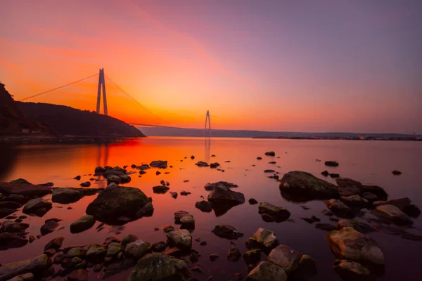 Yavuz Sultan Selim Bridge Exposição Noturna Stambul Turquia — Fotografia de Stock