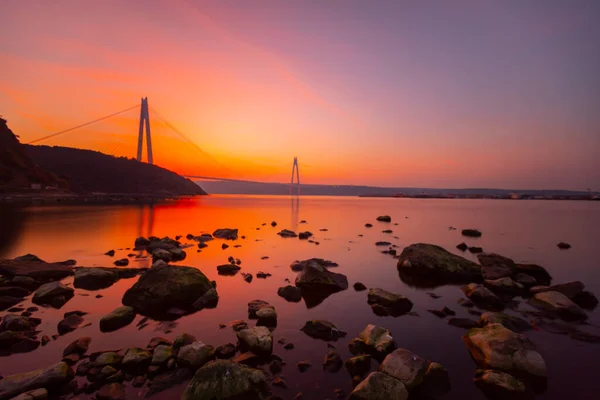 Yavuz Sultan Selim Bridge Night Exposure Κωνσταντινούπολη Τουρκία — Φωτογραφία Αρχείου