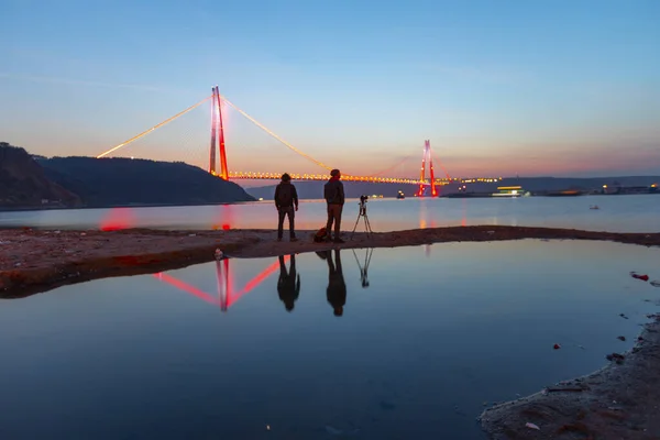 Yavuz Sultan Selim Bridge Exposición Nocturna Estambul Turquía — Foto de Stock