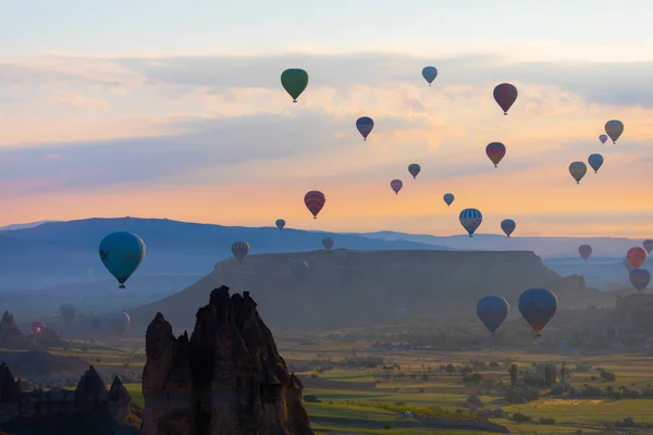 stock image Colorful hot air balloons before launch in Goreme national park, Cappadocia, Turkey