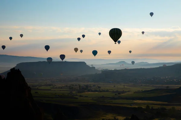 stock image Colorful hot air balloons before launch in Goreme national park, Cappadocia, Turkey