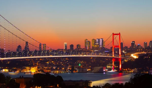 Awesome Panoramic View Istanbul Bosphorus Sunset Istanbul Bosphorus Bridge July — Stock Photo, Image