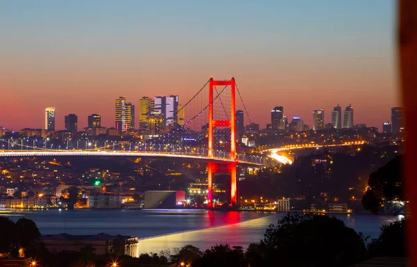 Geweldig Panoramisch Uitzicht Istanbul Bosporus Bij Zonsondergang Bosporusbrug Istanbul Juli — Stockfoto
