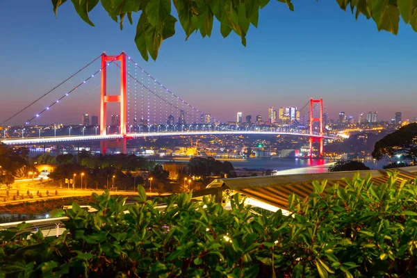 Вид Стамбула Босфор Закате Стамбульский Босфорский Мост Июля Турецкий Теммуз — стоковое фото