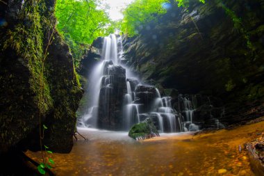 Ormanda ilkbahar manzarası ve muhteşem şelale. Dagpinar Milli Parkı, Bursa, Türkiye